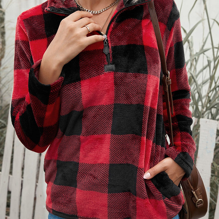 Plaid Print 1/4 Collar Sweatshirt