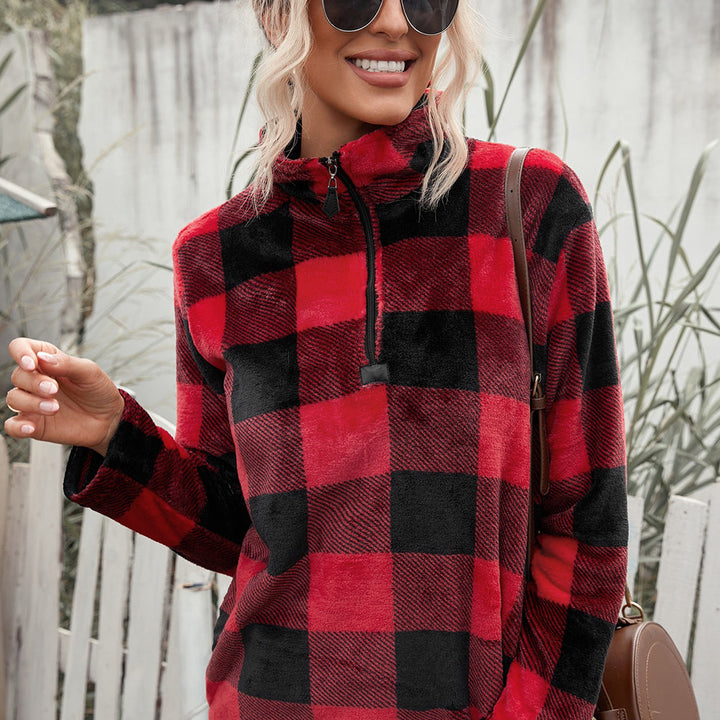 Plaid Print 1/4 Collar Sweatshirt