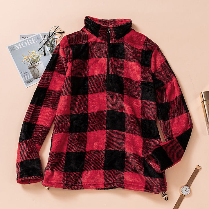 Plaid Print 1/4 Collar Sweatshirt