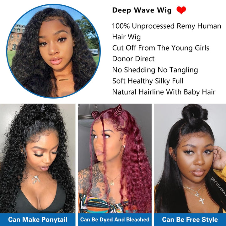 Deep Wave Closure Lace Frontal Wig