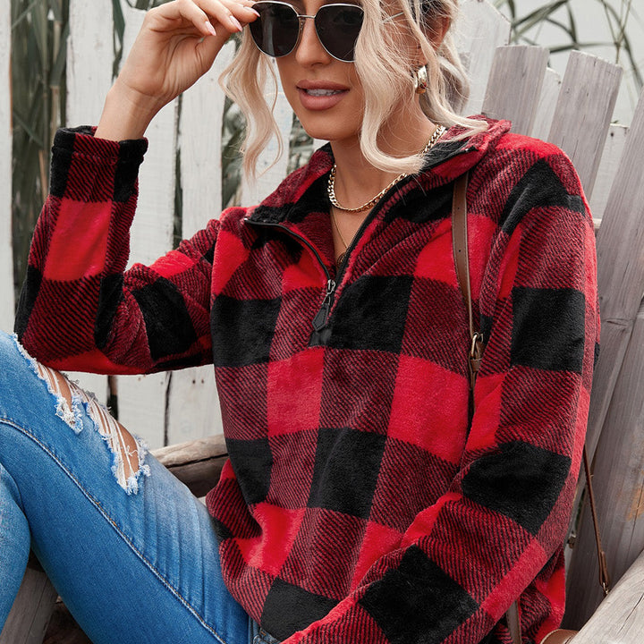 Plaid Print 1/4 Collar Sweatshirt