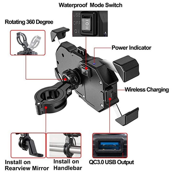 Wireless Phone Charger for Motorcycle/Bike