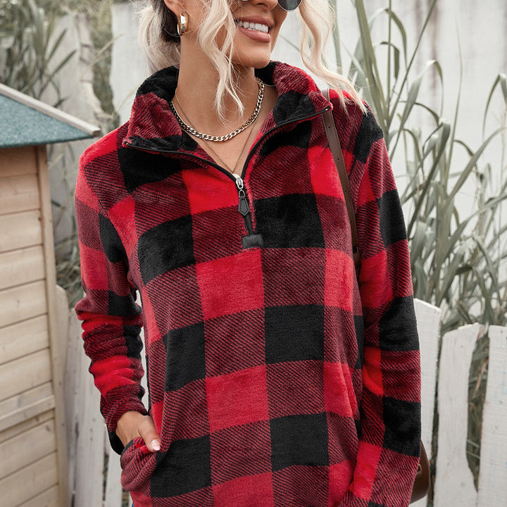 Plaid Print 1/4 Collar Sweatshirt