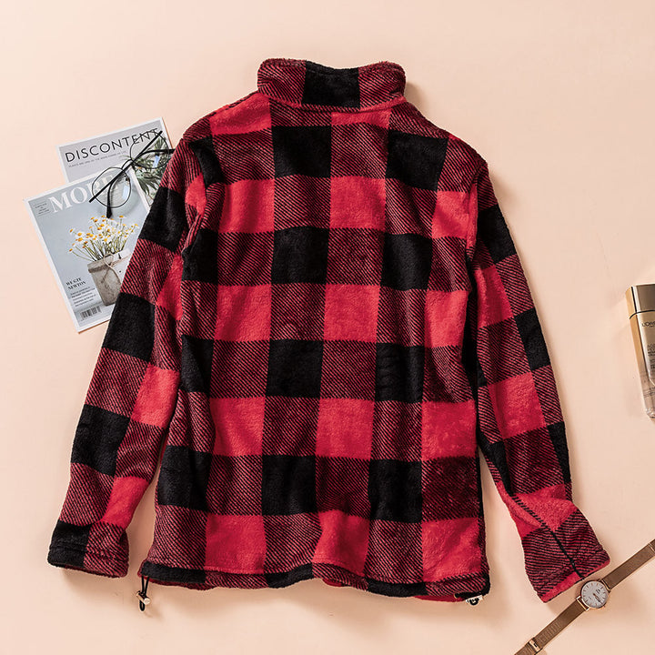 Plaid Print 1/4 Collar Sweatshirt