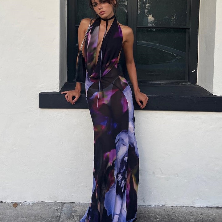 Backless Maxi Dress Sexy Purple