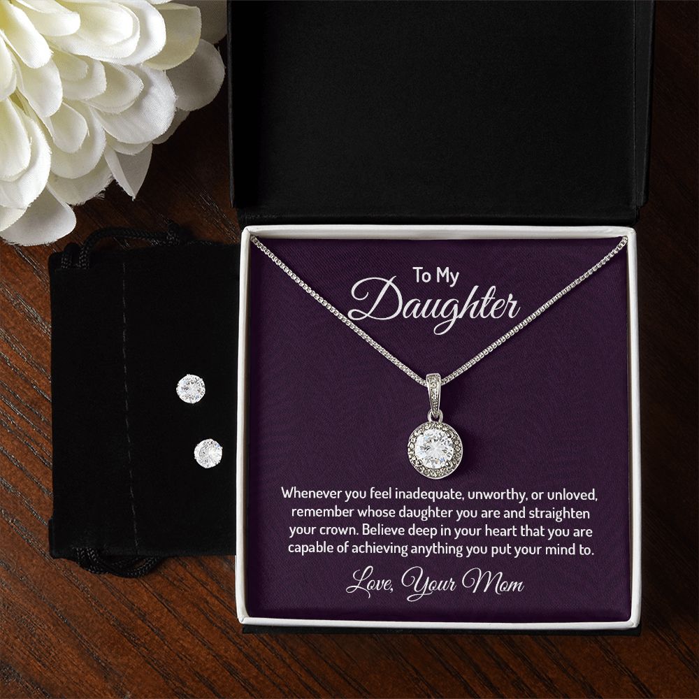 Eternal Hope Necklace and Cubic Zirconia Earring Set - For Daughter From Mom