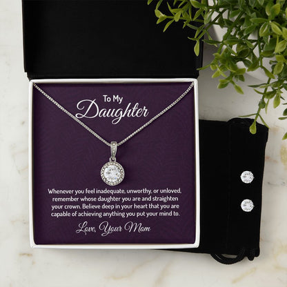 Eternal Hope Necklace and Cubic Zirconia Earring Set - For Daughter From Mom