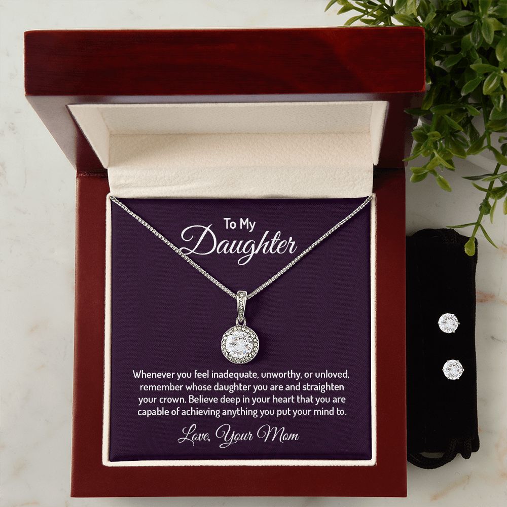 Eternal Hope Necklace and Cubic Zirconia Earring Set - For Daughter From Mom