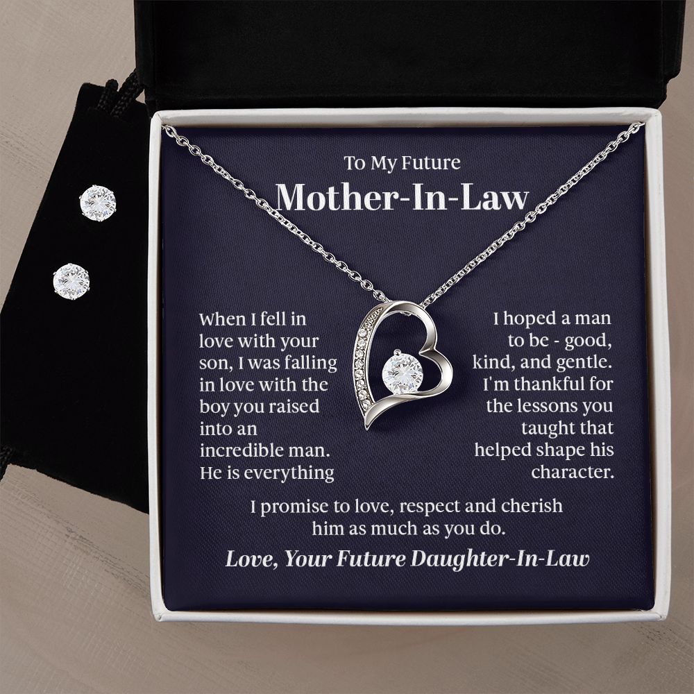 Forever Love Necklace and Cubic Zirconia Earring Set - For Future Mother-in-Law