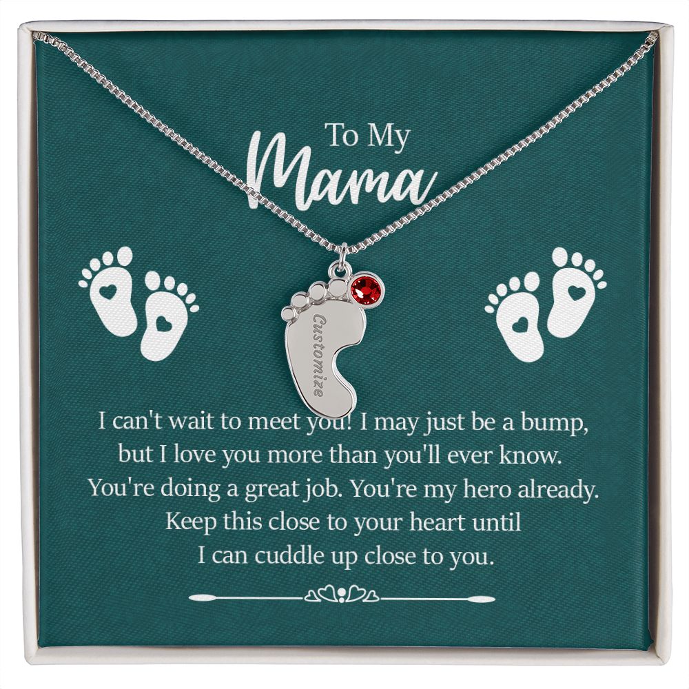 Engraved Baby Feet with Birthstones Necklace - For My Mama