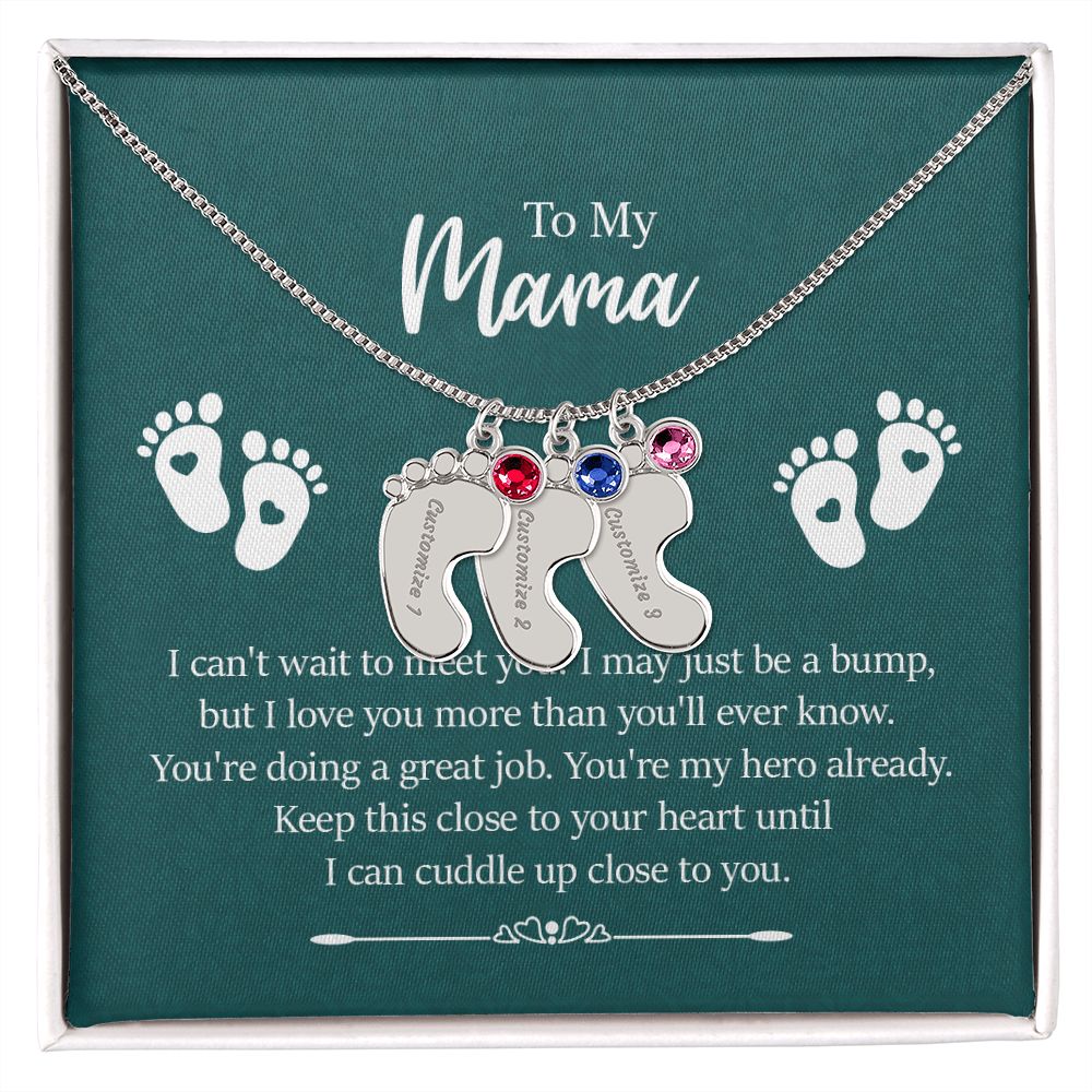 Engraved Baby Feet with Birthstones Necklace - For My Mama