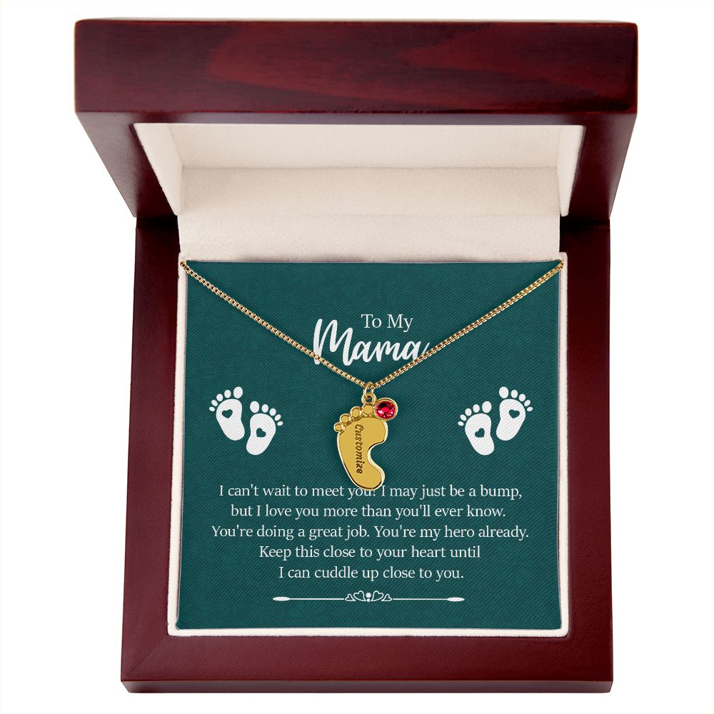 Engraved Baby Feet with Birthstones Necklace - For My Mama