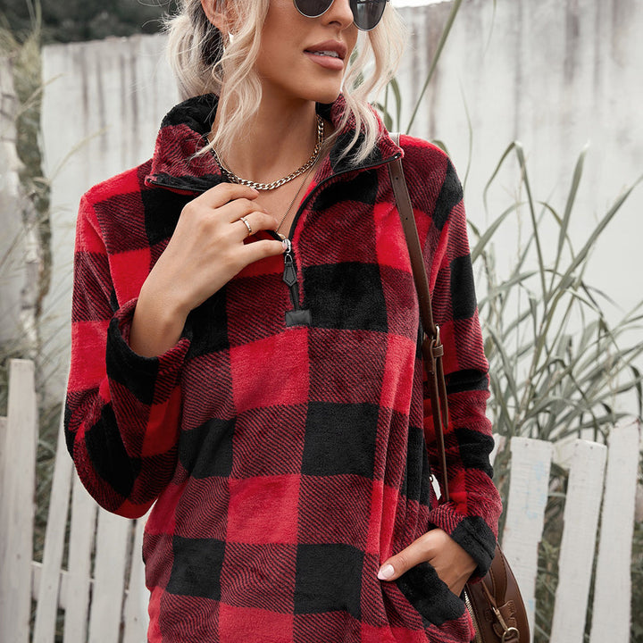 Plaid Print 1/4 Collar Sweatshirt